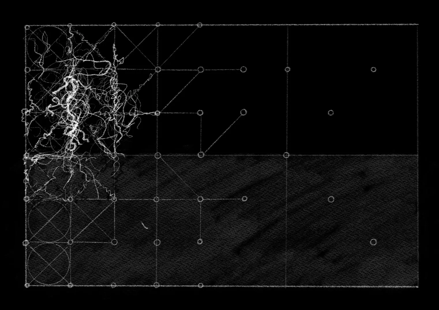 Diagram of tangled, opaque bureaucracy choking out new ideas in declining order