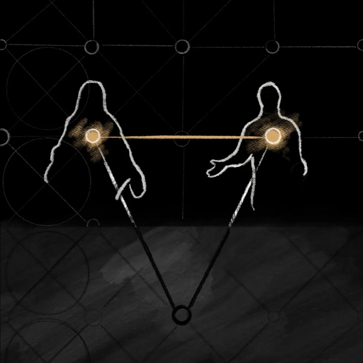 Two people forming a relational connection through a shared concept as meeting point